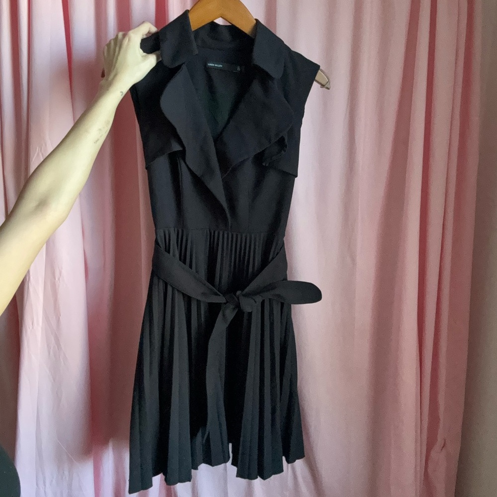 Karen Millen Black Military Pleat Sleeveless Dress | Small